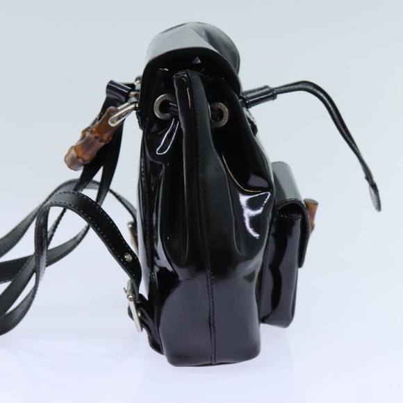 GUCCI Bamboo Backpack Patent leather Black Auth ar11692 - Picture 3 of 16